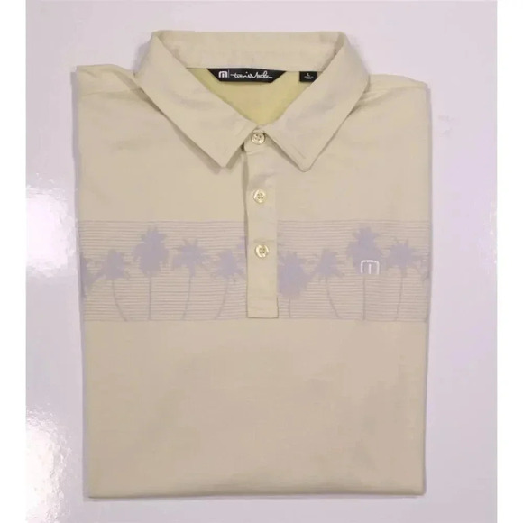 Travis Mathew Yellow Palm Tree Design Performance Golf Polo Shirt Large - Picture 1 of 9